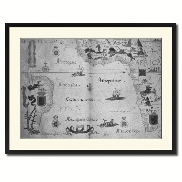 Portolan Chart Vintage BandW Map Canvas Print with Picture Frame  Wall Art Gift Ideas Image 3