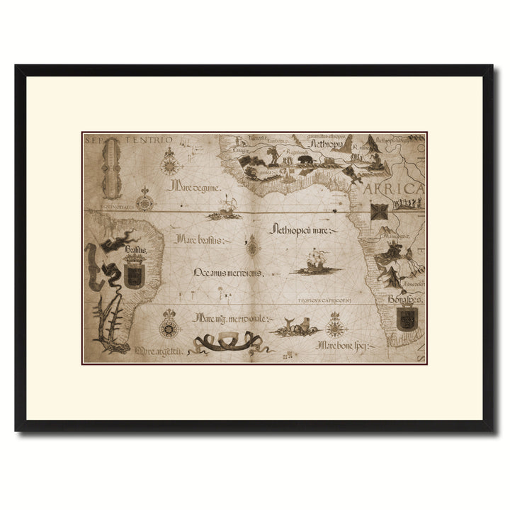 Portolan Chart Vintage Sepia Map Canvas Print with Picture Frame Gifts  Wall Art Decoration Image 1
