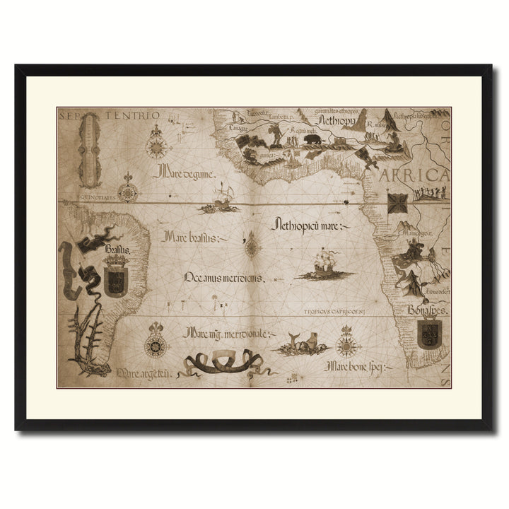 Portolan Chart Vintage Sepia Map Canvas Print with Picture Frame Gifts  Wall Art Decoration Image 3