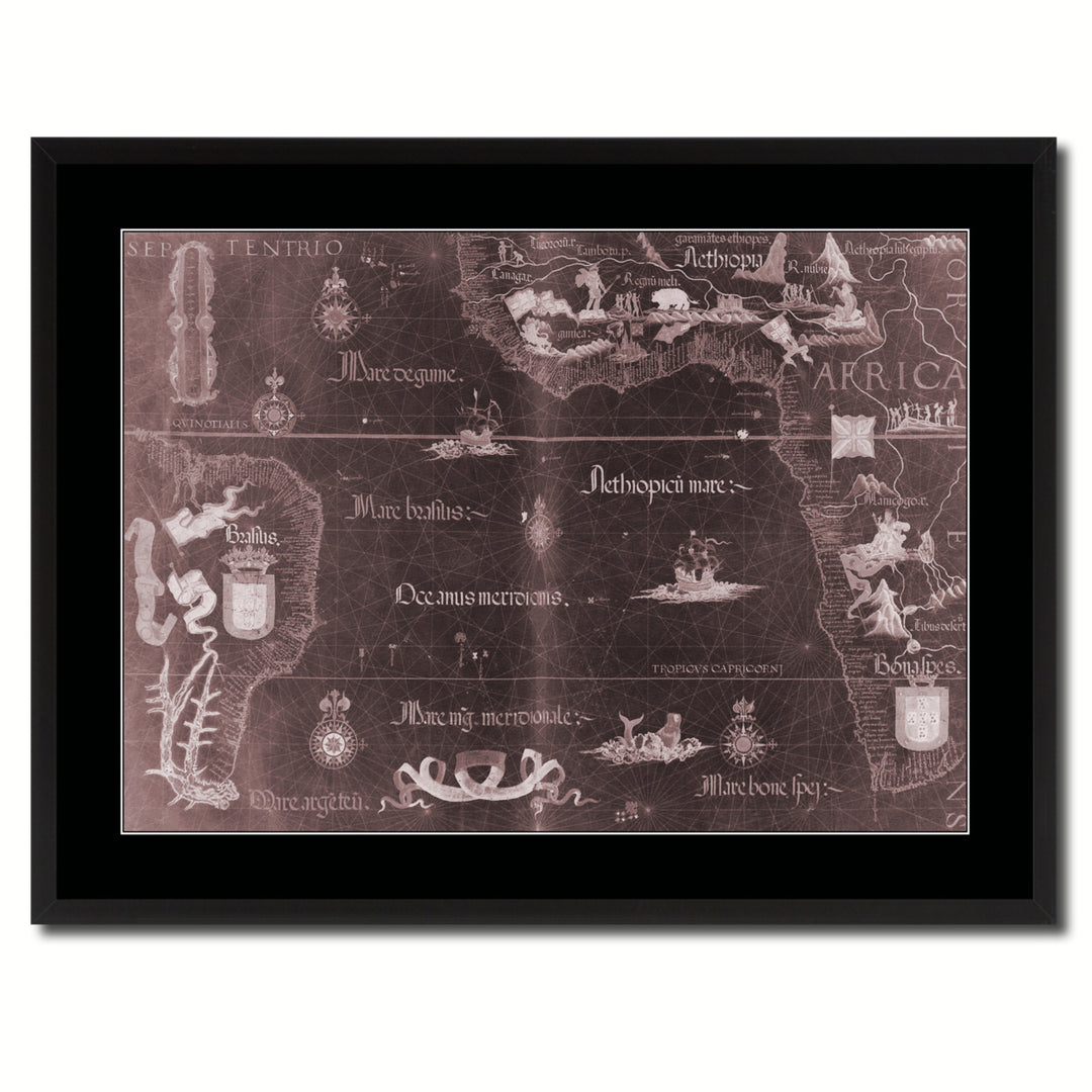 Portolan Chart Vintage Vivid Sepia Map Canvas Print with Picture Frame  Wall Art Decoration Gifts Image 3