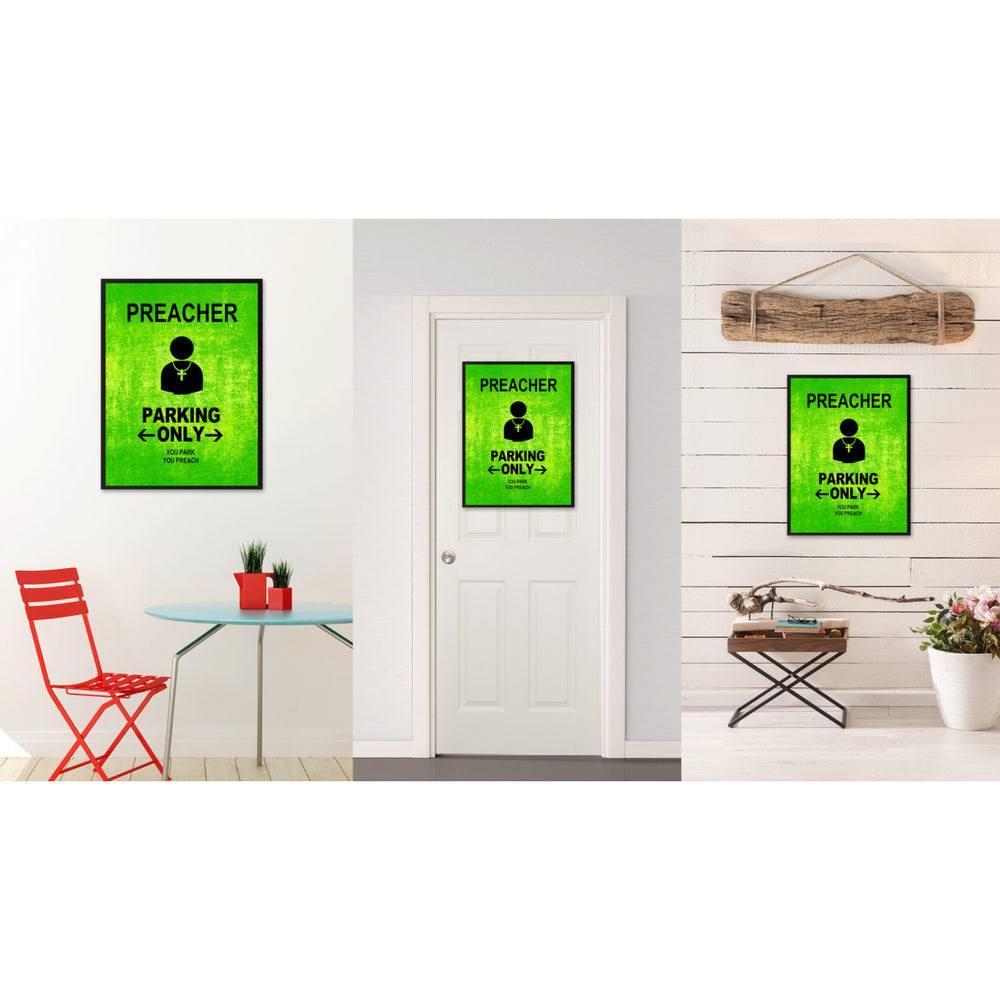 Preacher Parking Only Funny Sign Green Print on Canvas Picture Frame  Wall Art Gifts 91905 Image 2