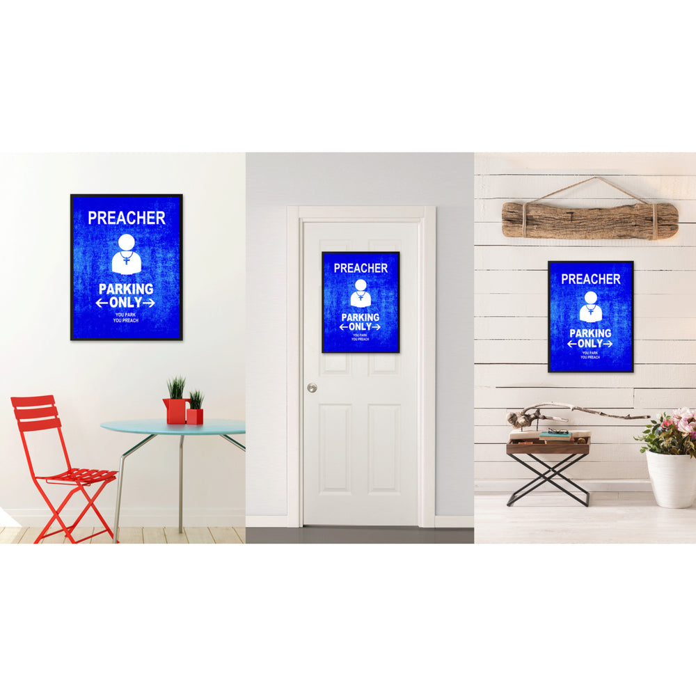 Preacher Parking Only Funny Sign Blue Print on Canvas Picture Frame  Wall Art Gifts 91903 Image 2