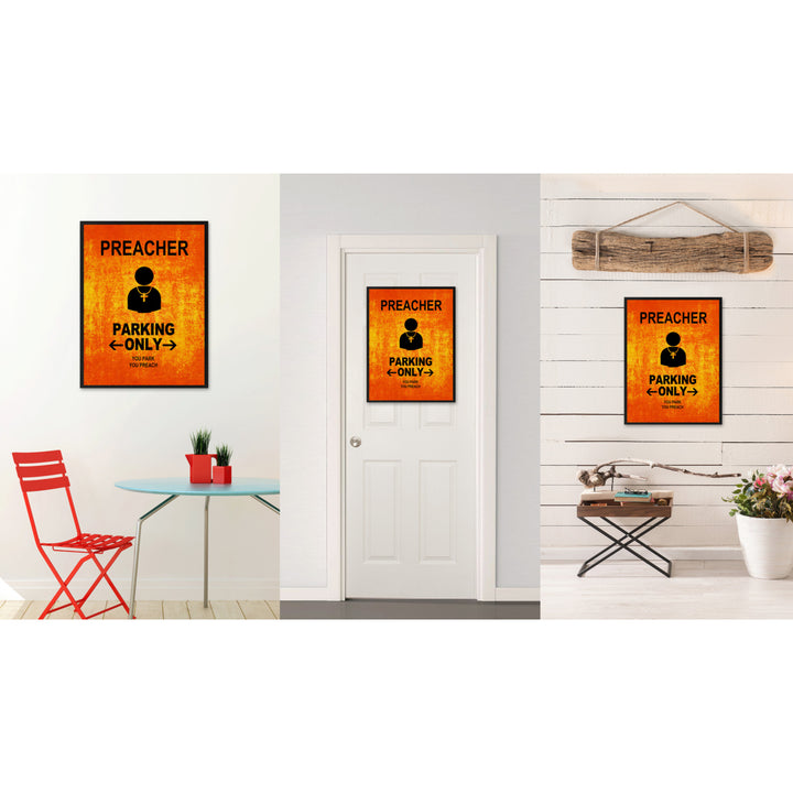 Preacher Parking Only Funny Sign Orange Print on Canvas Picture Frame  Wall Art Gifts 91906 Image 2