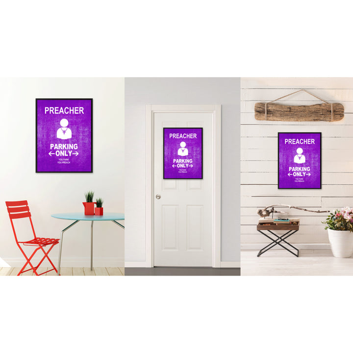 Preacher Parking Only Funny Sign Purple Print on Canvas Picture Frame  Wall Art Gifts 91907 Image 2