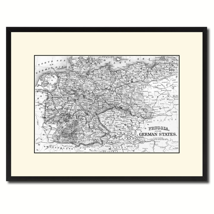 Prussia Germany Vintage BandW Map Canvas Print with Picture Frame  Wall Art Gift Ideas Image 1