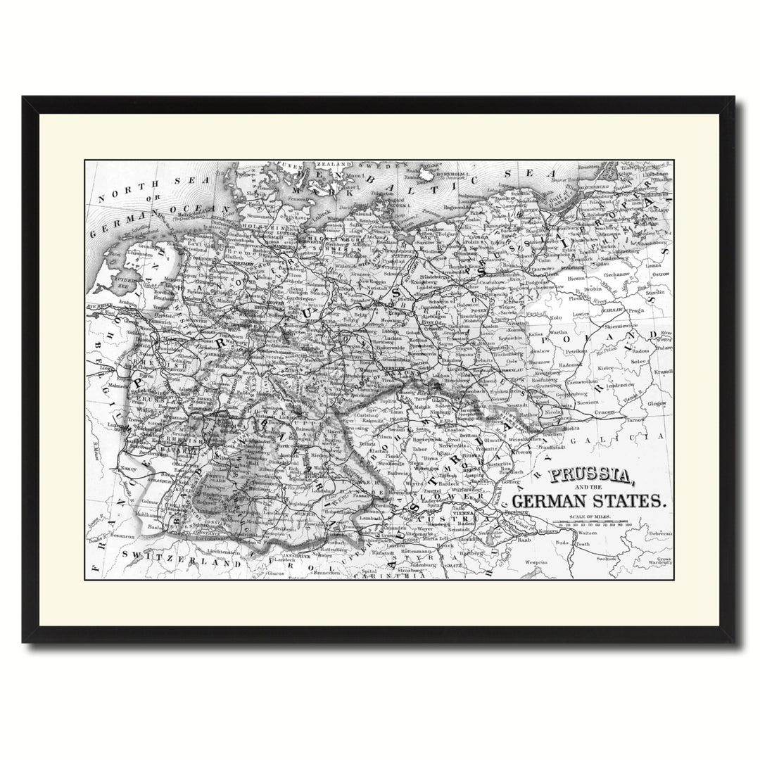 Prussia Germany Vintage BandW Map Canvas Print with Picture Frame  Wall Art Gift Ideas Image 3