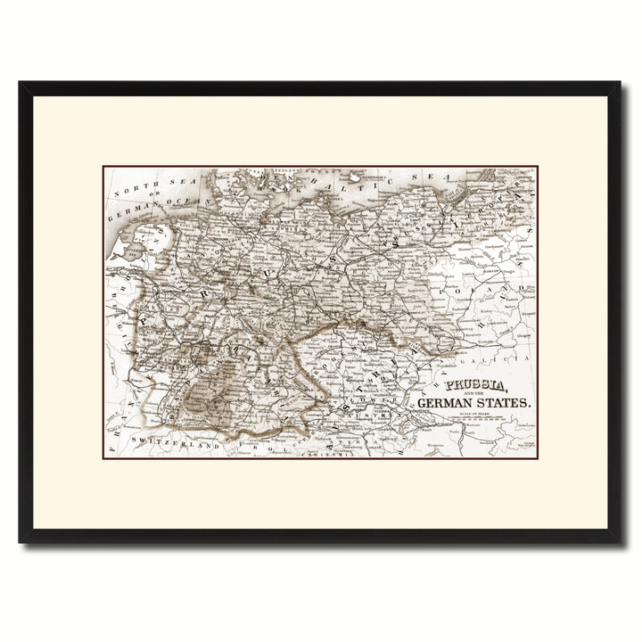Prussia Germany Vintage Sepia Map Canvas Print with Picture Frame Gifts  Wall Art Decoration Image 1
