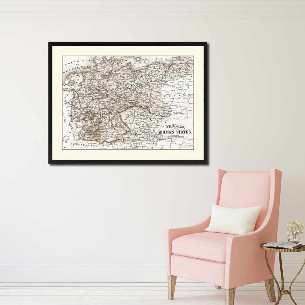 Prussia Germany Vintage Sepia Map Canvas Print with Picture Frame Gifts  Wall Art Decoration Image 2