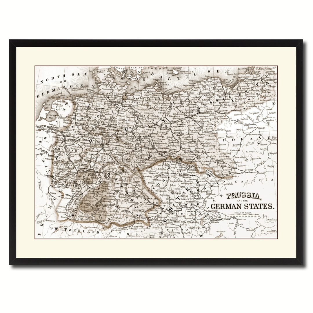 Prussia Germany Vintage Sepia Map Canvas Print with Picture Frame Gifts  Wall Art Decoration Image 3