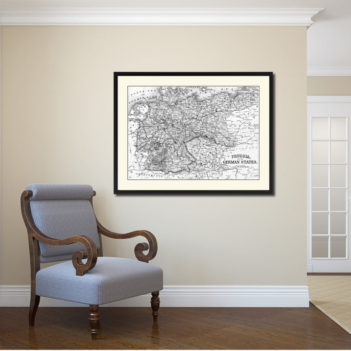 Quebec Montreal Vintage BandW Map Canvas Print with Picture Frame  Wall Art Gift Ideas Image 2
