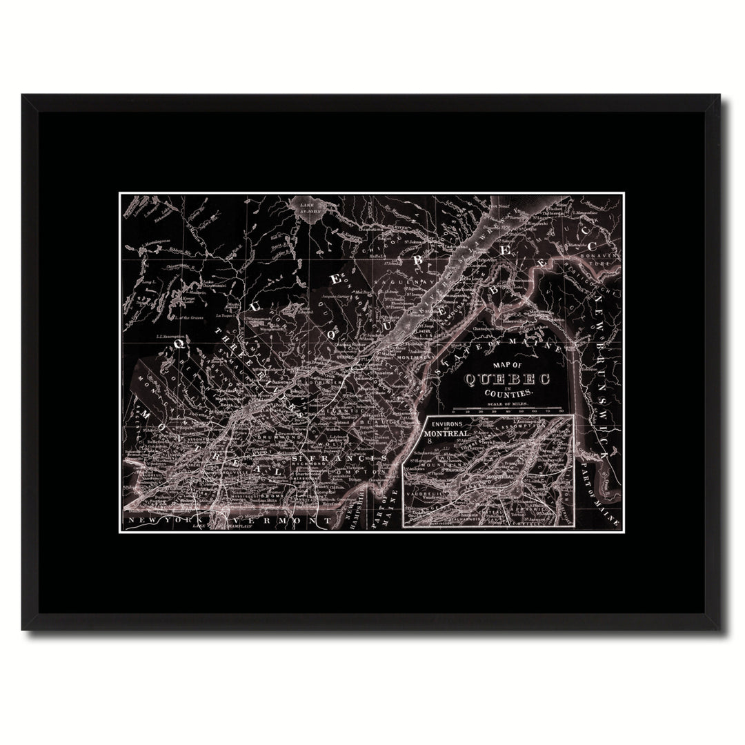 Quebec Montreal Vintage Vivid Sepia Map Canvas Print with Picture Frame  Wall Art Decoration Gifts Image 1