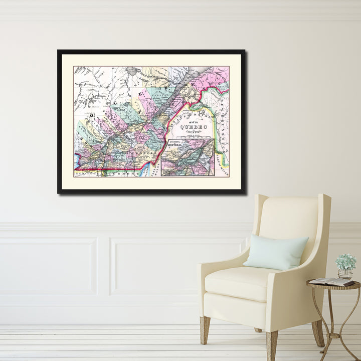 Quebec Montreal Vintage Antique Map Wall Art  Gift Ideas Canvas Print Custom Picture Frame Image 5