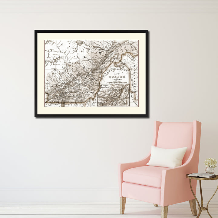 Quebec Montreal Vintage Sepia Map Canvas Print with Picture Frame Gifts  Wall Art Decoration Image 2