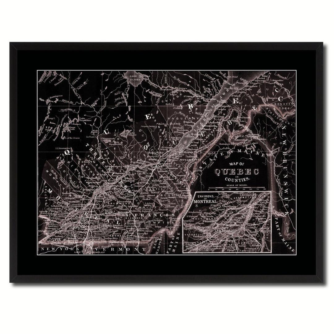 Quebec Montreal Vintage Vivid Sepia Map Canvas Print with Picture Frame  Wall Art Decoration Gifts Image 3