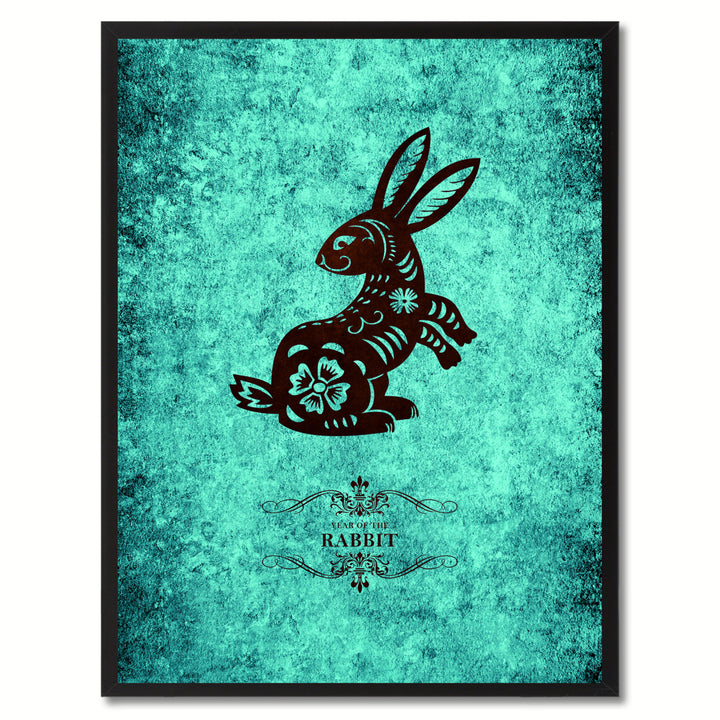Rabbit Chinese Zodiac Canvas Print with Black Picture Frame  Wall Art Gift Image 1