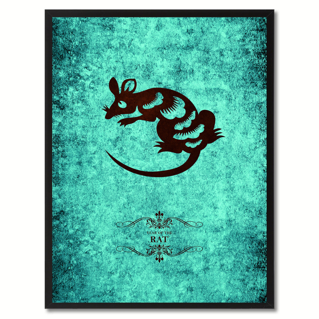 Rat Chinese Zodiac Canvas Print with Black Picture Frame  Wall Art Gift Image 1