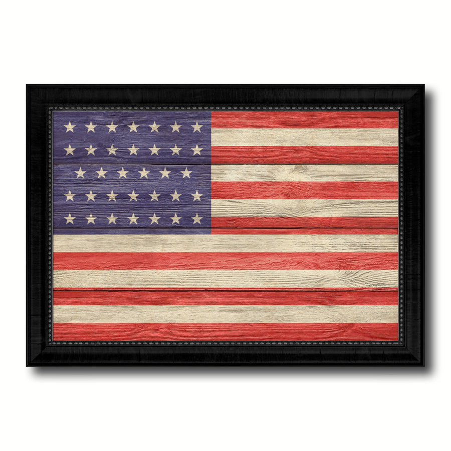 Revolutionary War 34 Stars Military Textured Flag Canvas Print with Picture Frame Gift  Wall Art Image 1