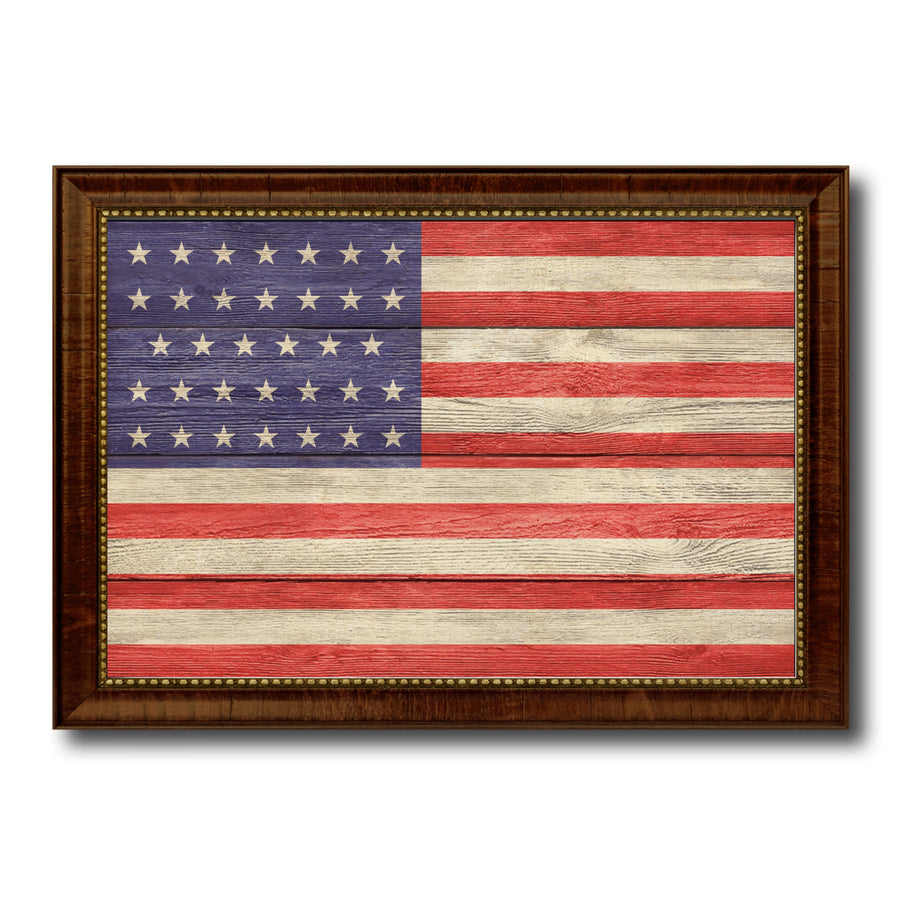 Revolutionary War 34 Stars Military Textured Flag Canvas Print with Picture Frame  Wall Art Gifts Image 1