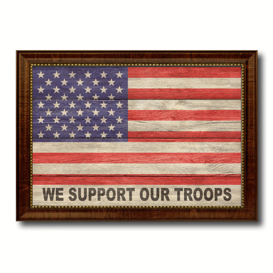 Revolutionary We Support Our Troops Military Textured Flag Canvas Print with Picture Frame  Wall Art Gifts Image 1