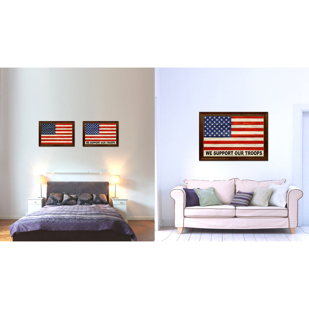 Revolutionary We Support Our Troops Military Textured Flag Canvas Print with Picture Frame  Wall Art Gifts Image 2