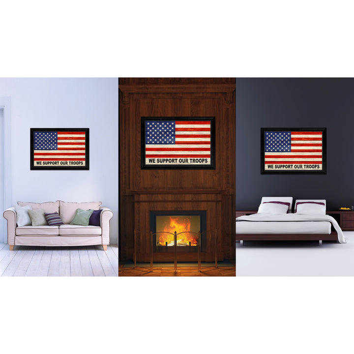 Revolutionary We Support Our Troops Military Textured Flag Canvas Print with Picture Frame Gift  Wall Art Image 2