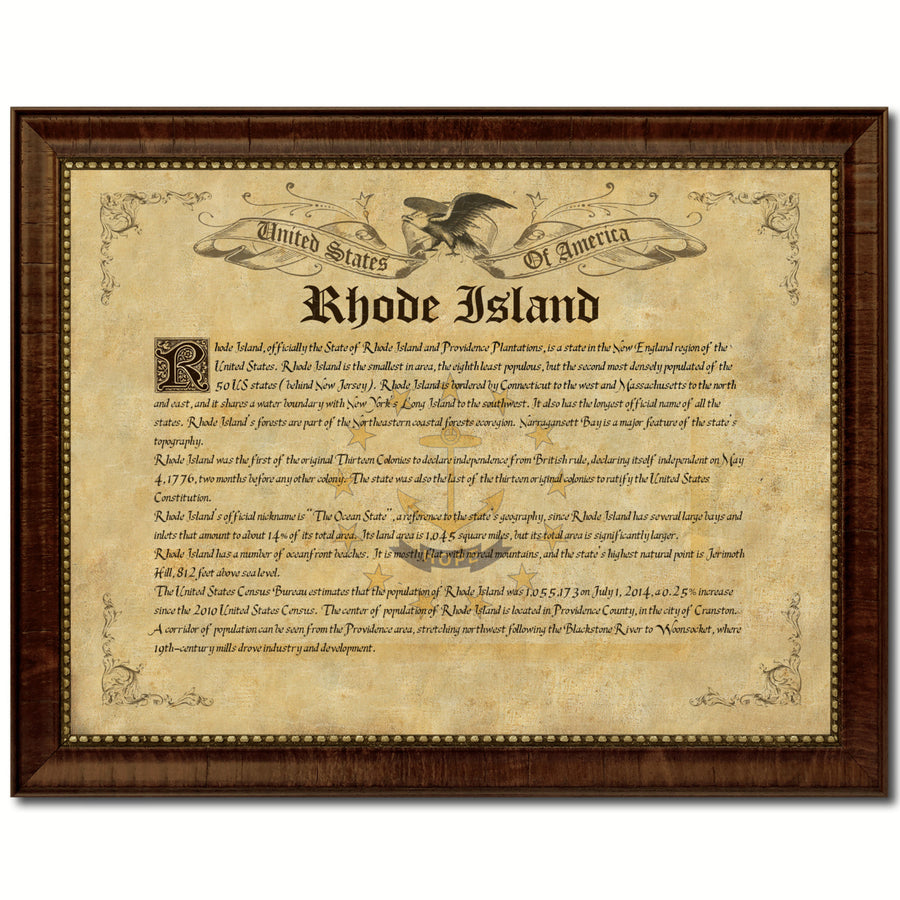 Rhode Island State Vintage History Flag Canvas Print with Picture Frame  Wall Art Decoration Gift Ideas Image 1