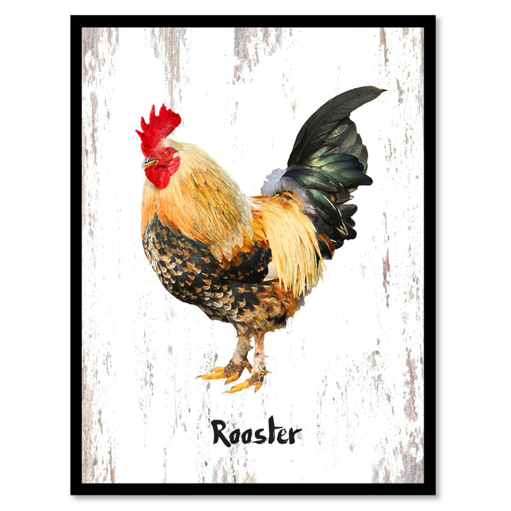 Rooster Bird Canvas Print with Black Picture Frame Gift Ideas  Wall Art Decoration Image 1