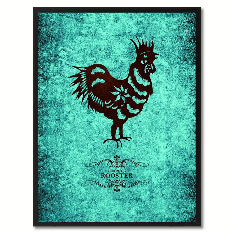 Rooster Chinese Zodiac Canvas Print with Black Picture Frame  Wall Art Gift Image 1