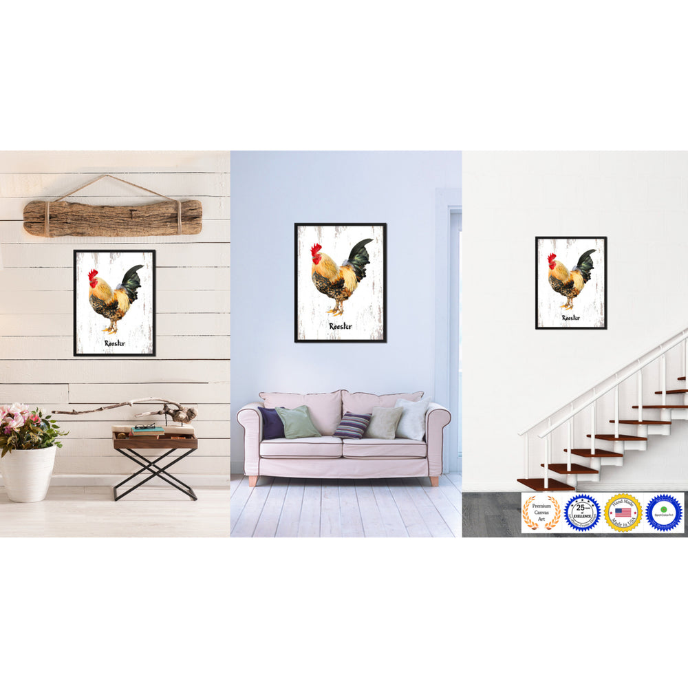 Rooster Bird Canvas Print with Black Picture Frame Gift Ideas  Wall Art Decoration Image 2