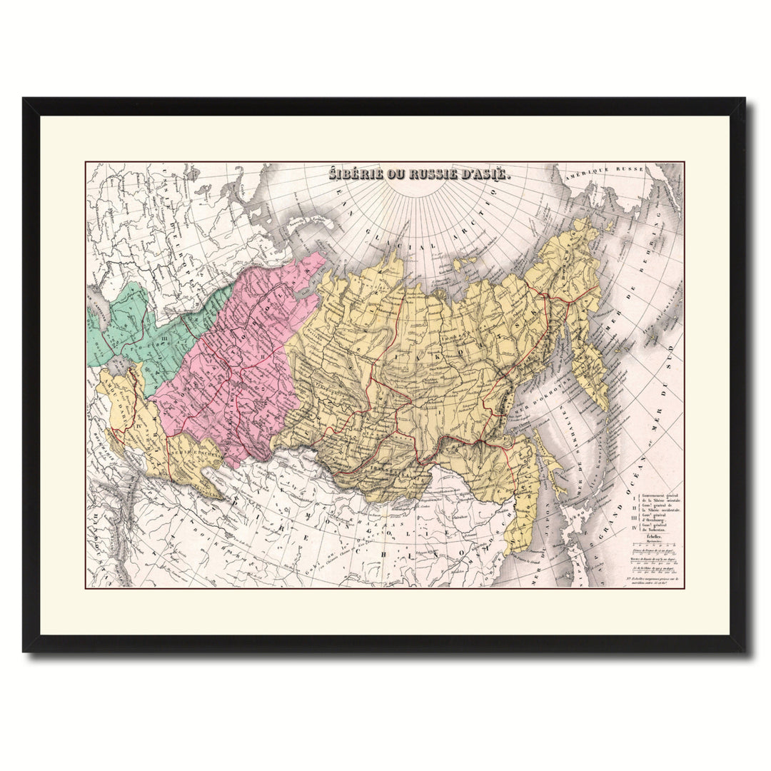 Russia Siberia Vintage Antique Map Wall Art  Gift Ideas Canvas Print Custom Picture Frame Image 3
