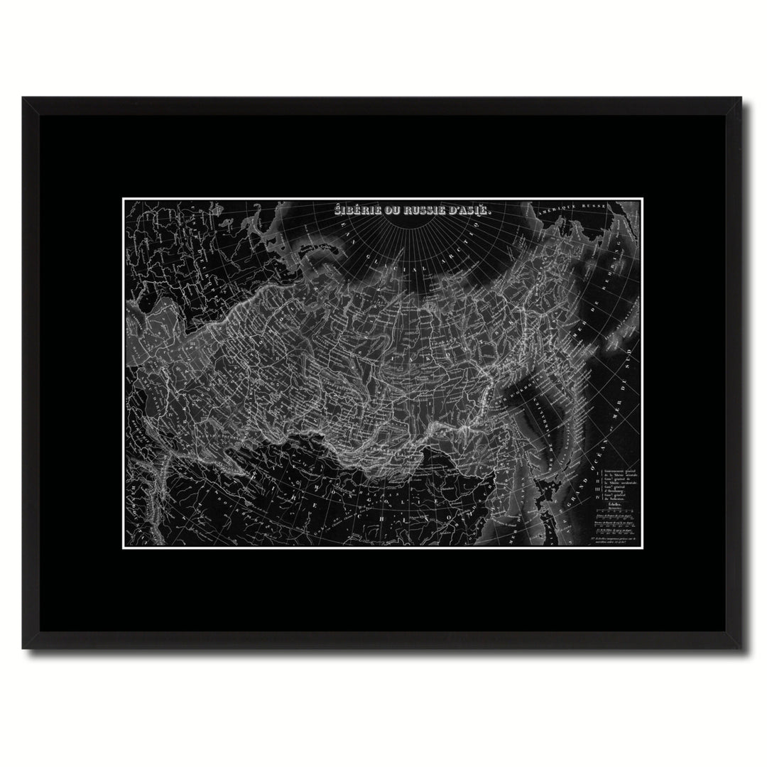 Russia Siberia Vintage Monochrome Map Canvas Print with Gifts Picture Frame  Wall Art Image 1