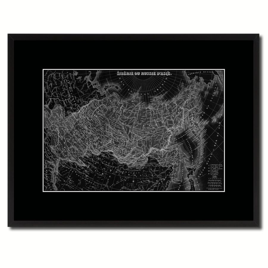 Russia Siberia Vintage Monochrome Map Canvas Print with Gifts Picture Frame  Wall Art Image 1