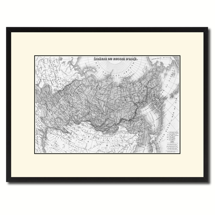 Russia Siberia Vintage BandW Map Canvas Print with Picture Frame  Wall Art Gift Ideas Image 1