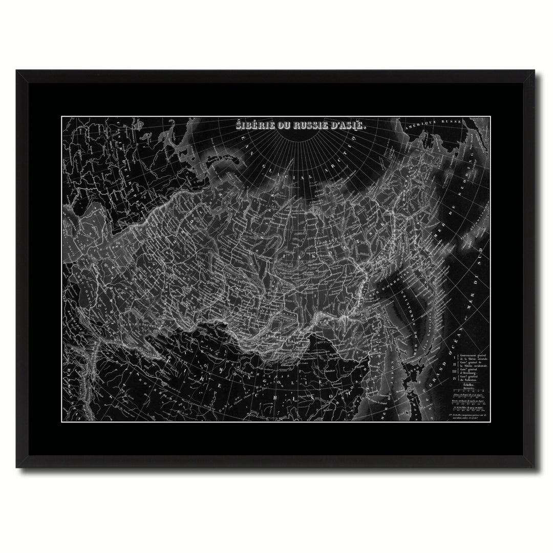 Russia Siberia Vintage Monochrome Map Canvas Print with Gifts Picture Frame  Wall Art Image 3
