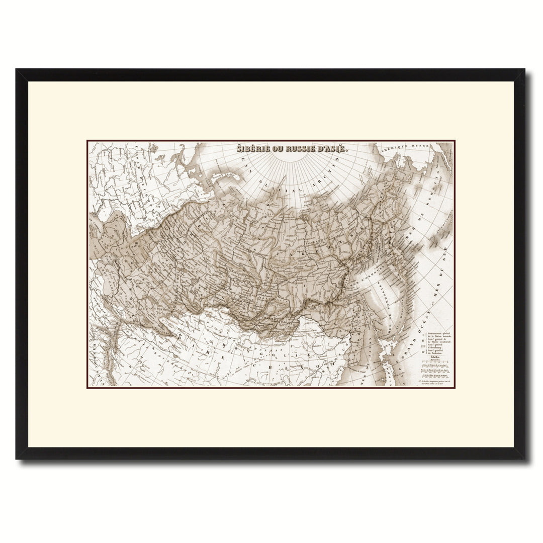 Russia Siberia Vintage Sepia Map Canvas Print with Picture Frame Gifts  Wall Art Decoration Image 1