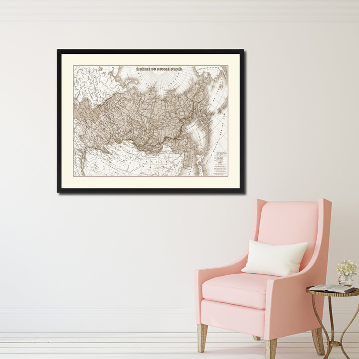 Russia Siberia Vintage Sepia Map Canvas Print with Picture Frame Gifts  Wall Art Decoration Image 2