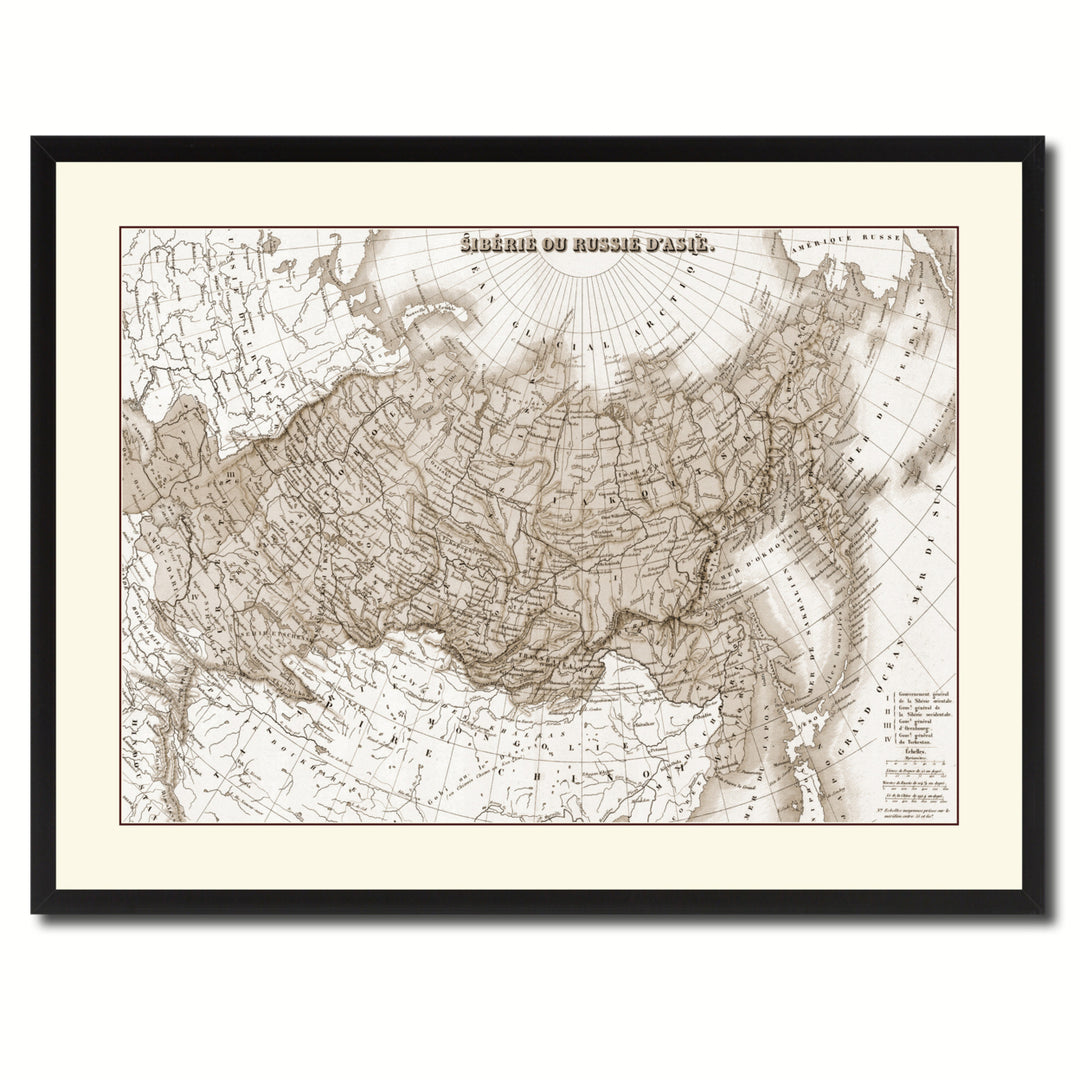 Russia Siberia Vintage Sepia Map Canvas Print with Picture Frame Gifts  Wall Art Decoration Image 3