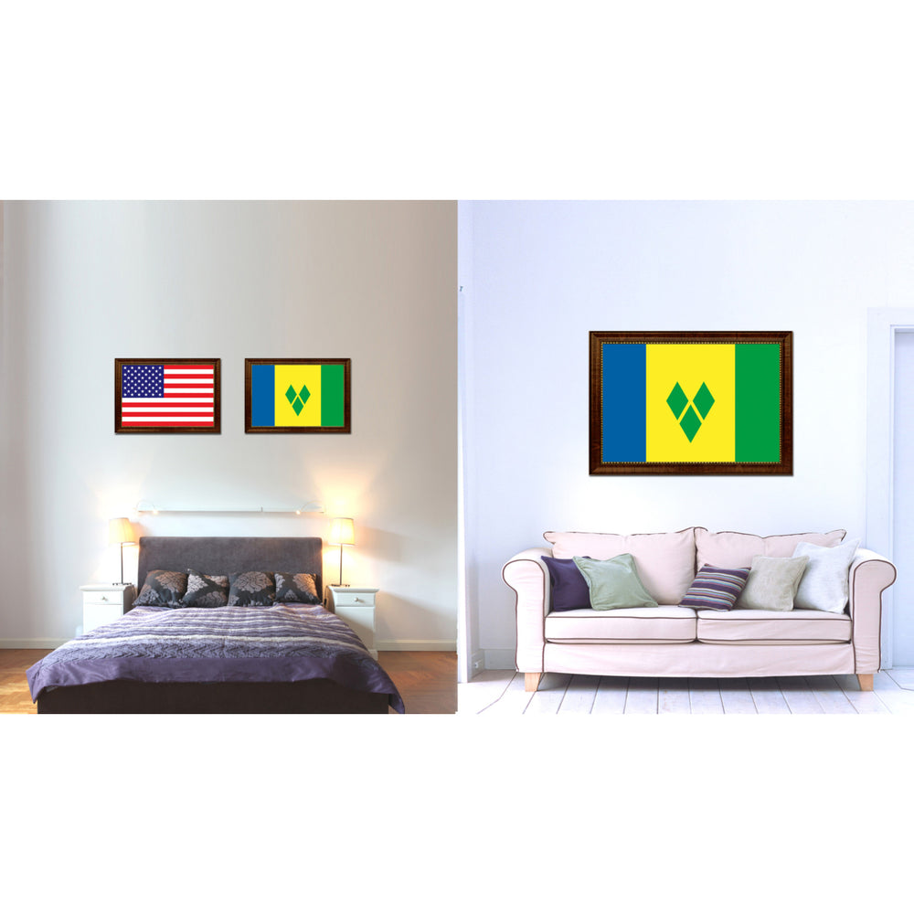 Saint Vincent and the Grenadines Country Flag Canvas Print with Picture Frame  Gifts Wall Image 2