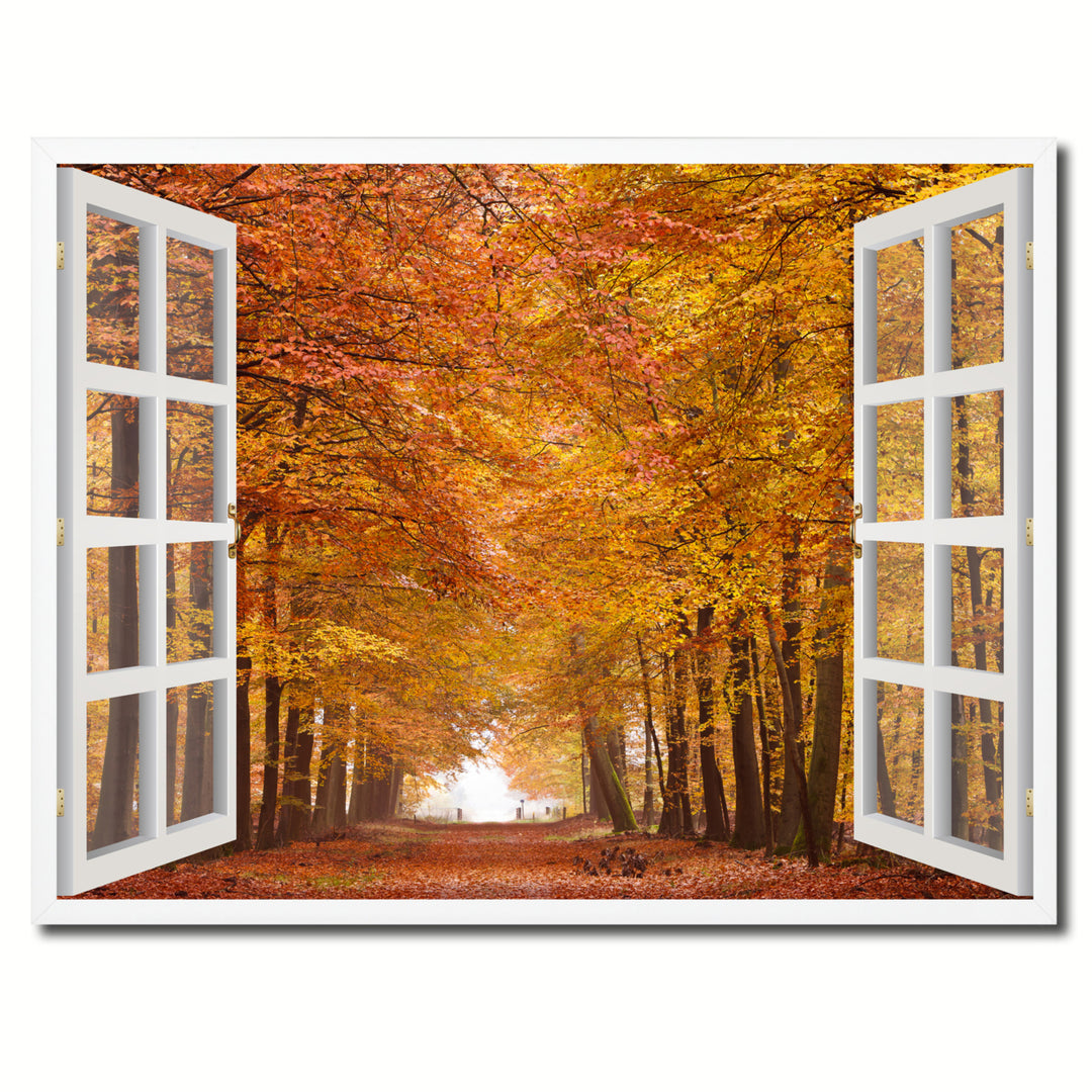 Sand Lane Autumn Picture 3D French Window Canvas Print  Wall Frame Image 1