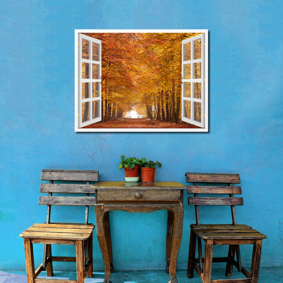 Sand Lane Autumn Picture 3D French Window Canvas Print  Wall Frame Image 2