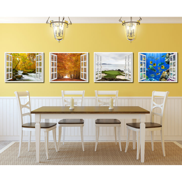 Sand Lane Autumn Picture 3D French Window Canvas Print  Wall Frame Image 4