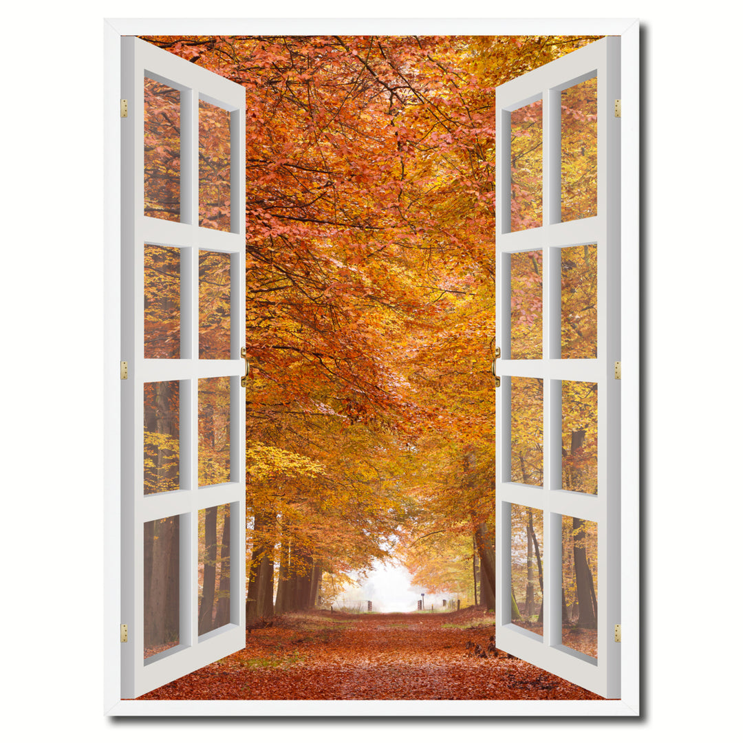 Sand Lane Autumn Picture 3D French Window Canvas Print Gifts  Wall Frame Image 1