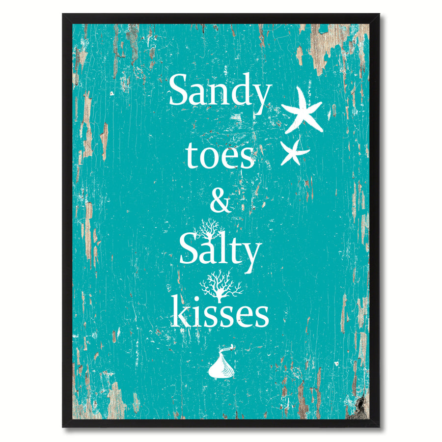 Sandy Toes and Salty Kisses Saying Canvas Print with Picture Frame  Wall Art Gifts Image 1