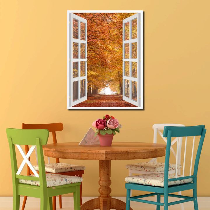 Sand Lane Autumn Picture 3D French Window Canvas Print Gifts  Wall Frame Image 2