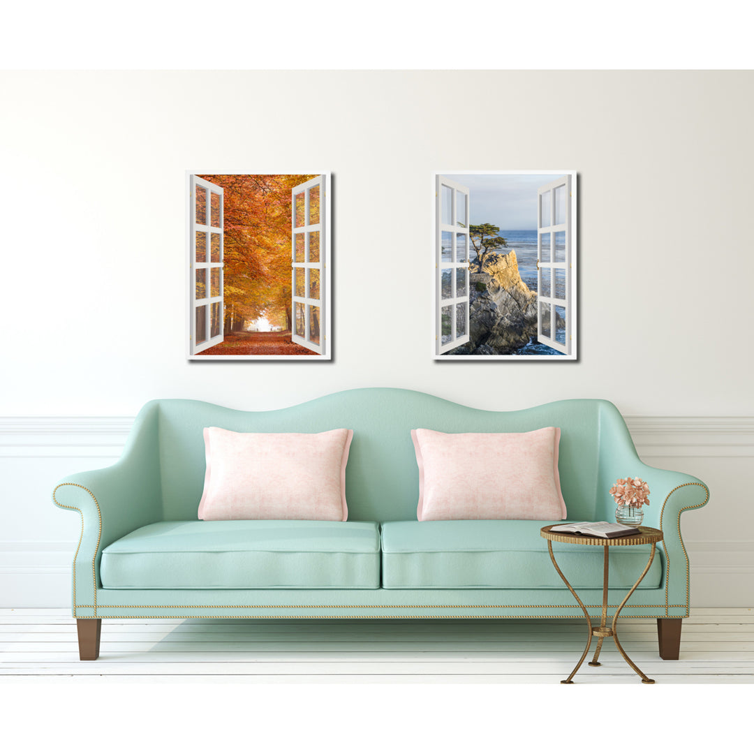 Sand Lane Autumn Picture 3D French Window Canvas Print Gifts  Wall Frame Image 3