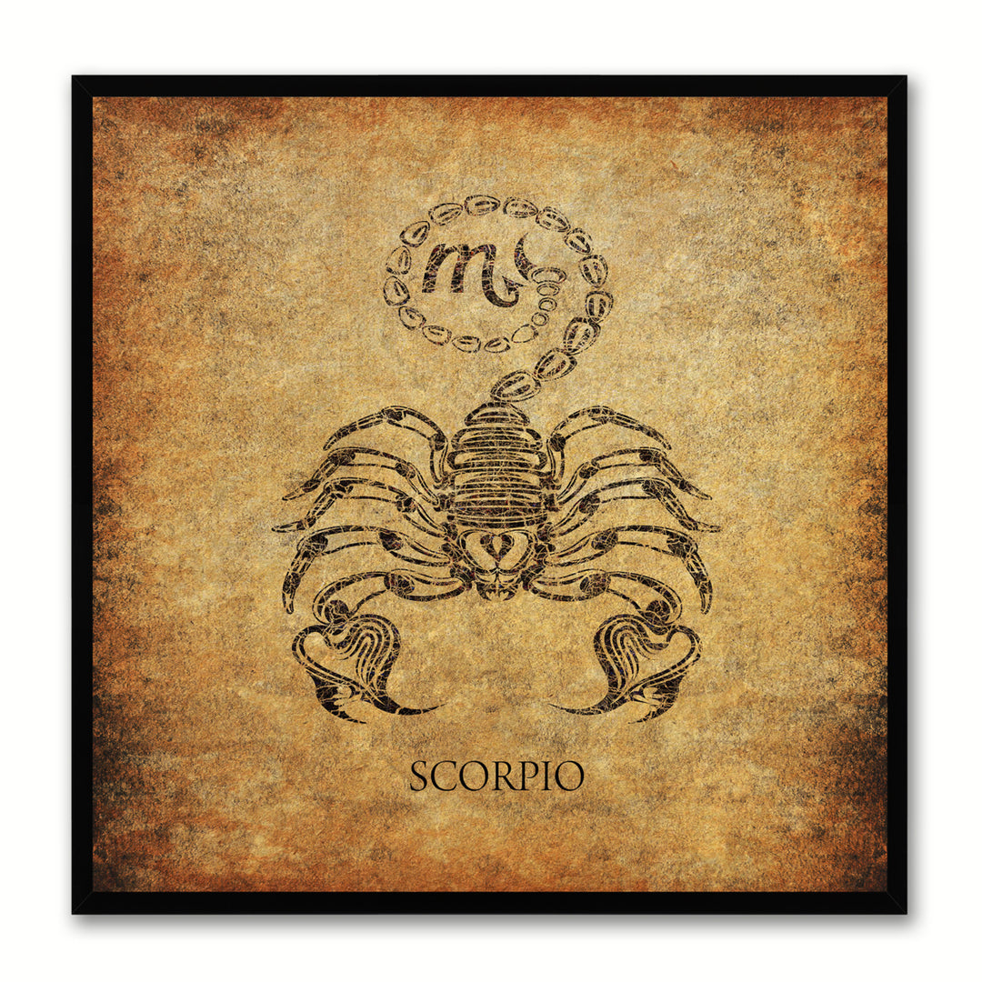 Scorpio Horoscope Brown Canvas Print with Black Custom Frame Image 1