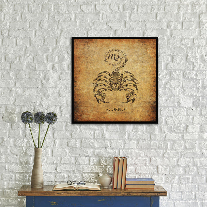 Scorpio Horoscope Brown Canvas Print with Black Custom Frame Image 2