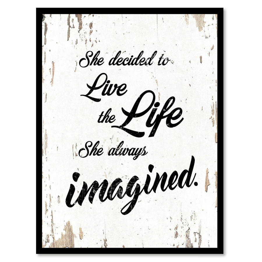 She Decided To Live The Life Saying Canvas Print with Picture Frame  Wall Art Gifts Image 1