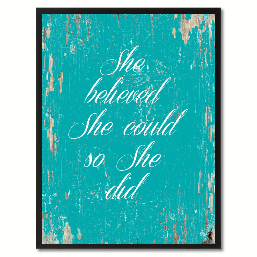 She Believed She Could So She Did Saying Canvas Print with Picture Frame  Wall Art Gifts Image 1
