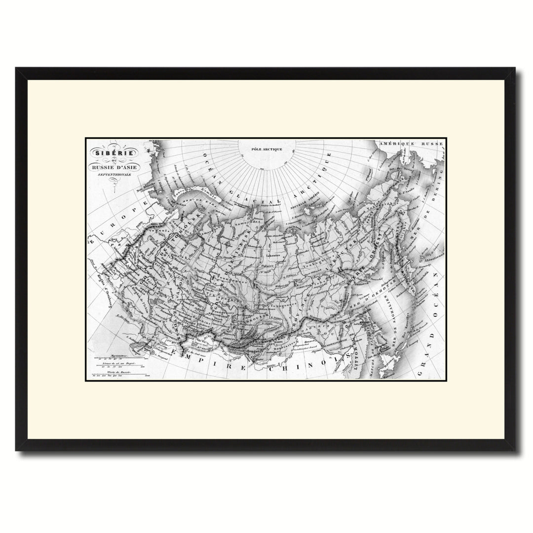 Siberia Russia Vintage BandW Map Canvas Print with Picture Frame  Wall Art Gift Ideas Image 1